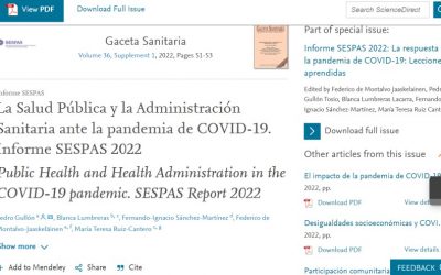(Español) Presentación Informe Sespas 2022 coeditado por Blanca Lumbreras: “La Salud Pública y la Administración Sanitaria ante la pandemia de COVID-19”