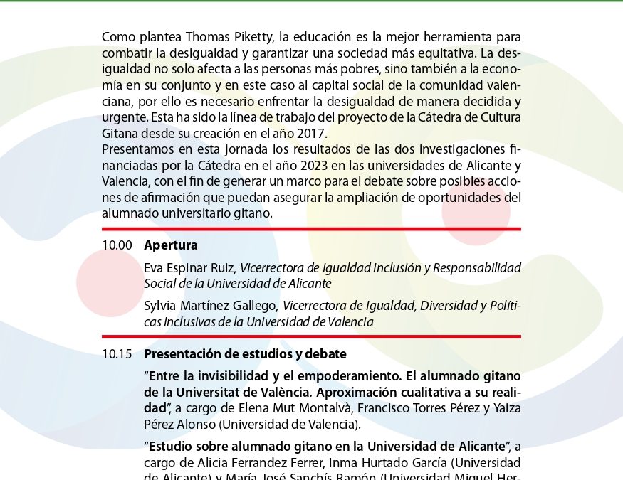 (Español) Mª José Sanchís participa en la presentación del estudio sobre el alumnado gitano en la Universidad de Alicante.